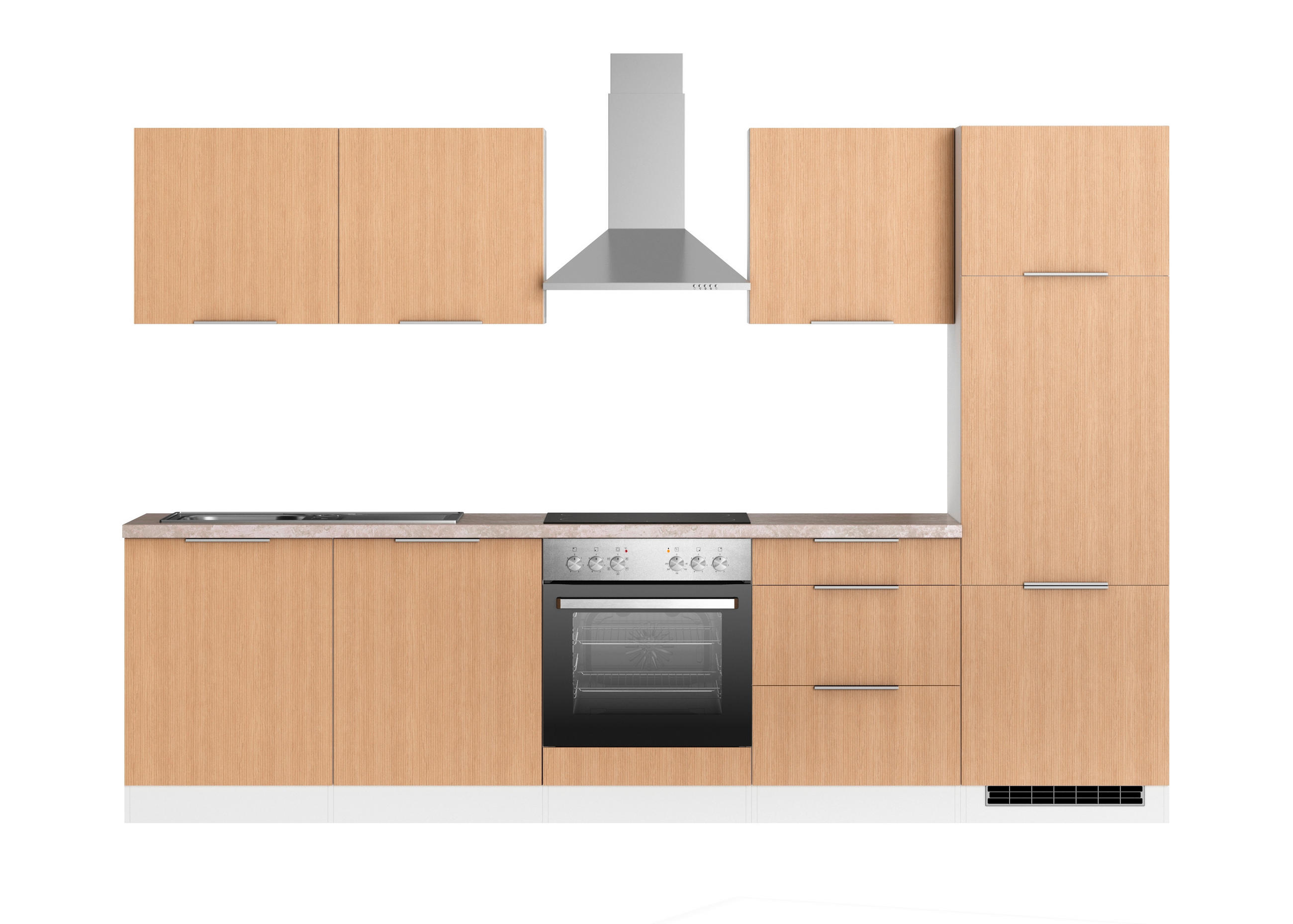 KÜCHENBLOCK 300 cm   in Weiss, Eichefarben  - Weiss/Eichefarben, Lifestyle, Holzwerkstoff/Metall (300cm) - Held