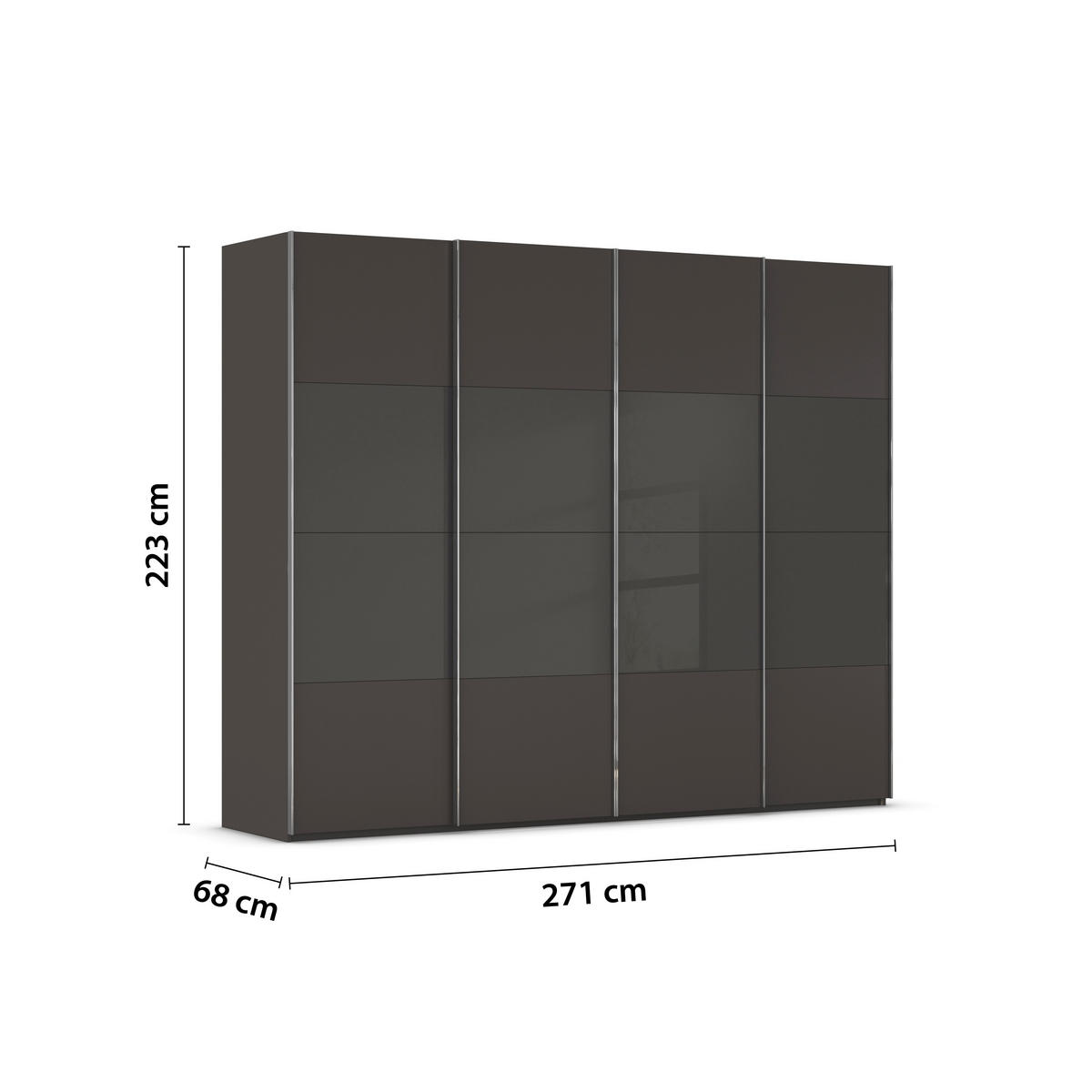 SCHWEBETÜRENSCHRANK 271/223/68 cm 4-türig Graphitfarben, Schwarz  - Chromfarben/Graphitfarben, KONVENTIONELL, Glas/Holzwerkstoff (271/223/68cm) - Novel
