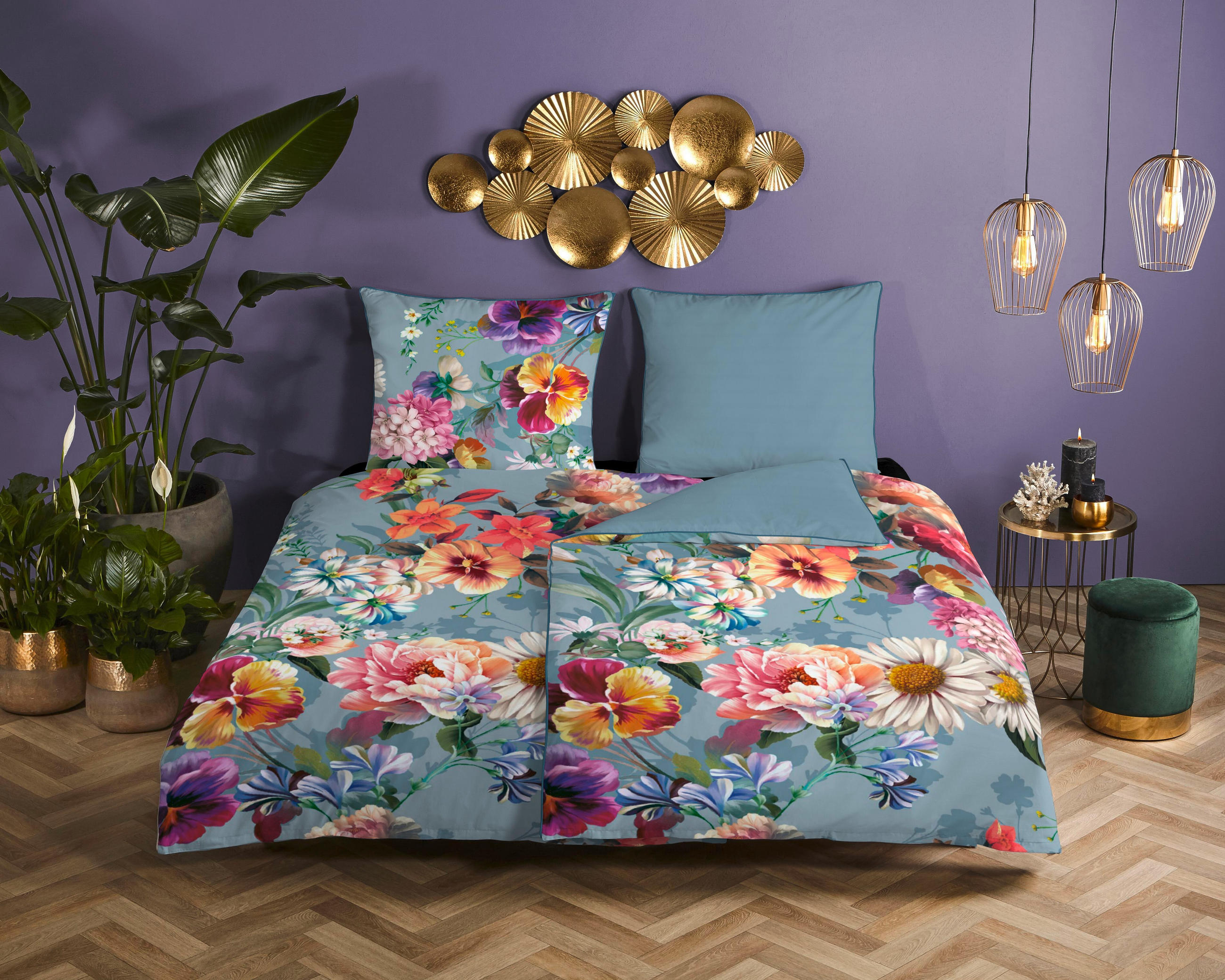 WENDEBETTWÄSCHE Novara Satin 135/200 cm  - Hellblau, Natur, Textil (135/200cm)