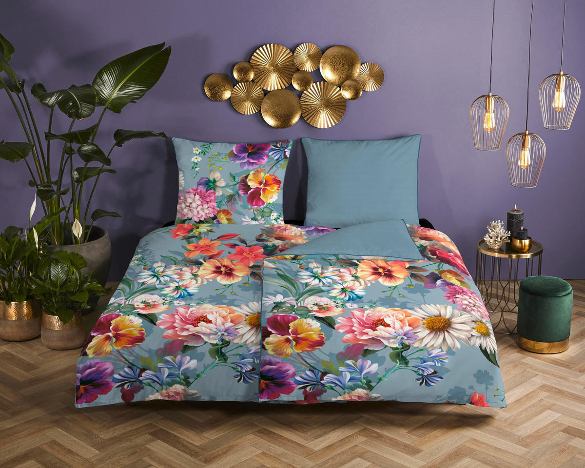 WENDEBETTWÄSCHE Novara Satin 135/200 cm  - Hellblau, Natur, Textil (135/200cm)