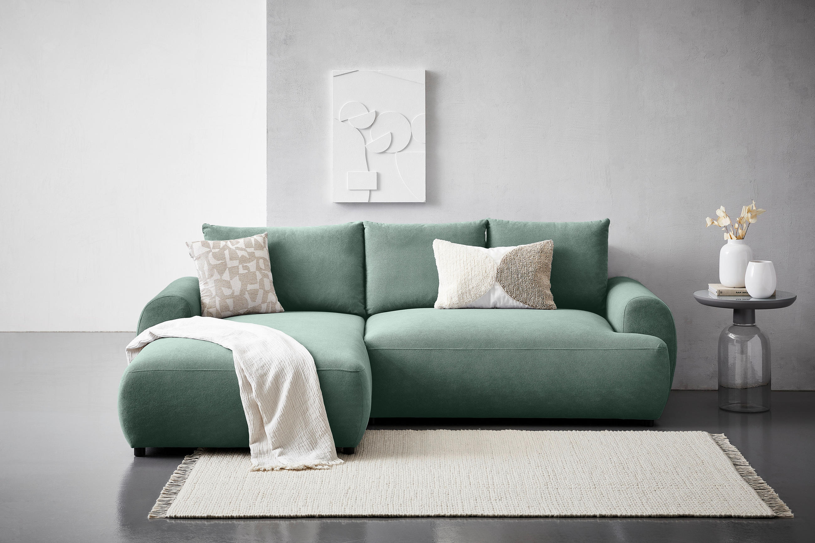 ECKSOFA in Webstoff Grün  - Schwarz/Grün, Modern, Kunststoff/Textil (175/265cm) - MID.YOU