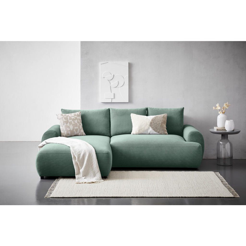 Thumbnail - Carryhome Ecksofa, Grün, Textil, 3-Sitzer, Füllung: Polyurethan (Pur), Ottomane links, L-Form, 265x175 cm, Made in EU, L...