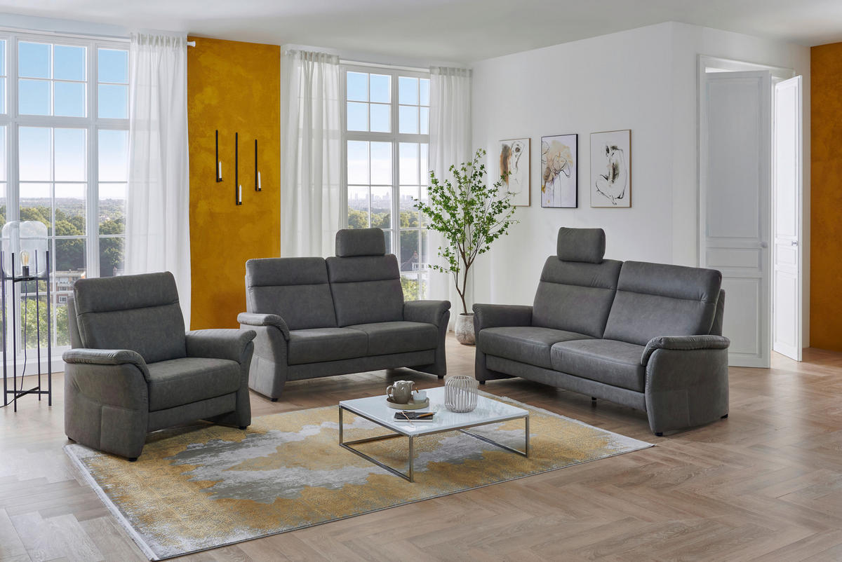 3,5-SITZER  in Mikrofaser Dunkelgrau Modern, Retro  - Dunkelgrau/Schwarz, KONVENTIONELL, Kunststoff/Textil (205/98/91cm) - Elegando