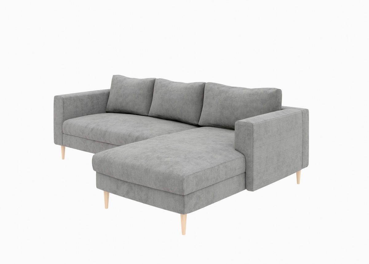 ECKSOFA  in Cord Grau  232/161 cm  - Buchefarben/Grau, MODERN, Holz/Textil (232/161cm) - Trendmanufaktur