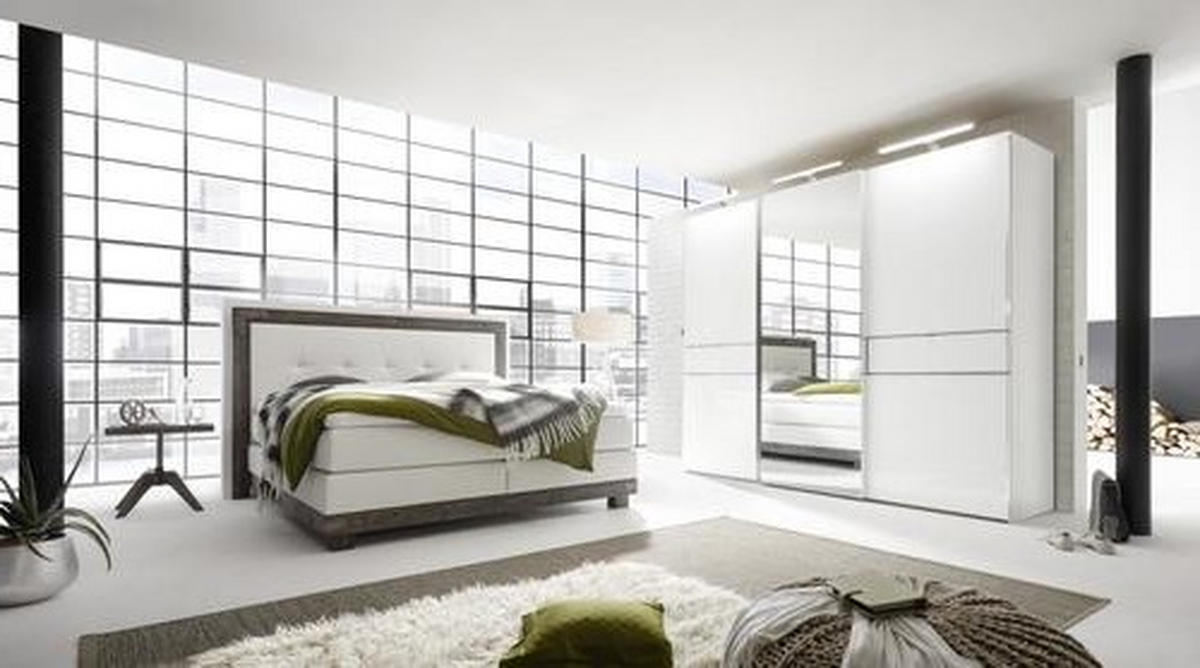 BOXSPRINGBETT 160/200 cm  in Weiß, Akaziefarben  - Weiß/Akaziefarben, KONVENTIONELL, Holz/Textil (160/200cm) - Hasena