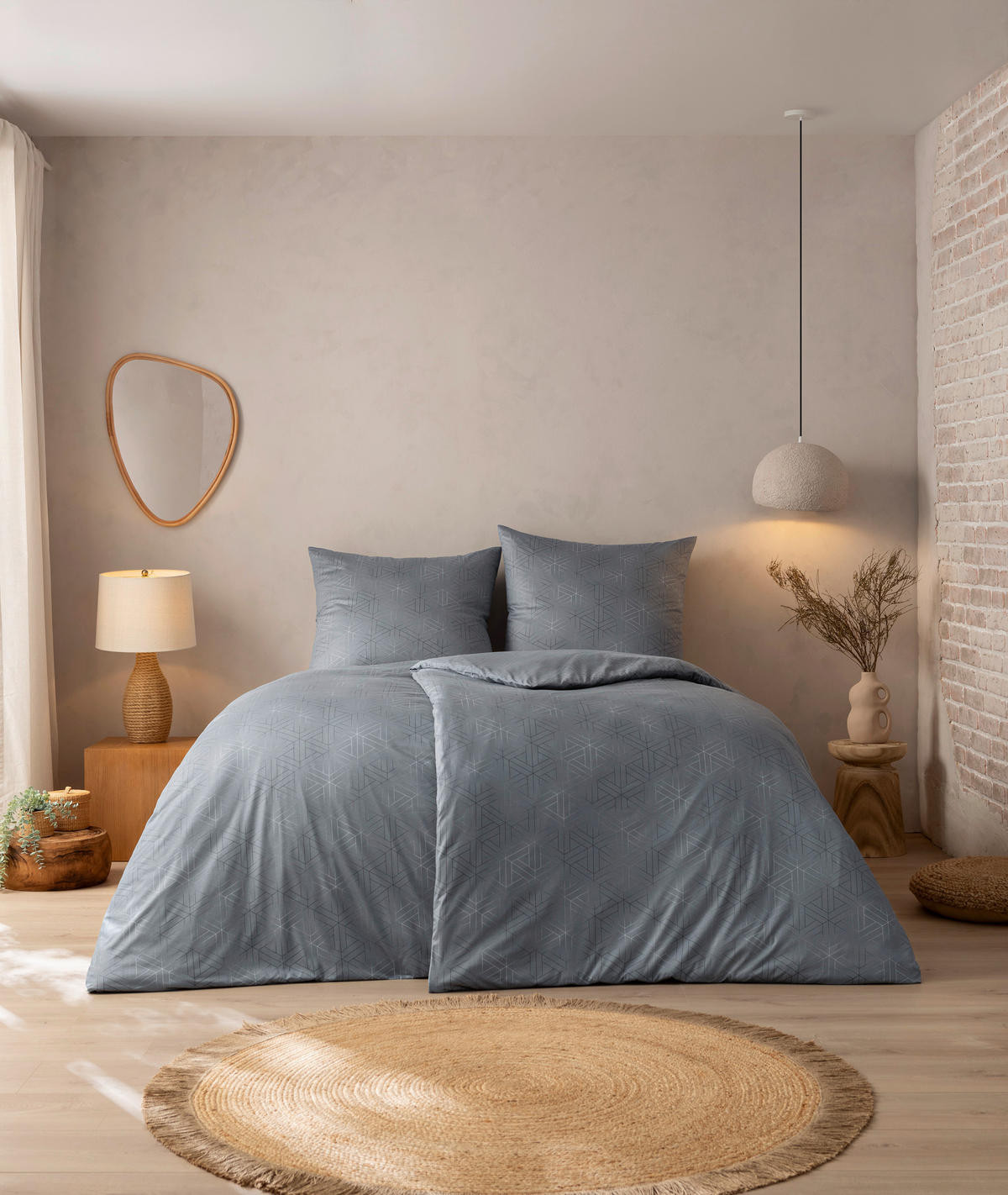 BETTWÄSCHESET Pippa Interlock-Jersey 160/210 cm  65 cm/100 cm  - Graphitfarben, Basics, Textil (160/210cm) - Estella