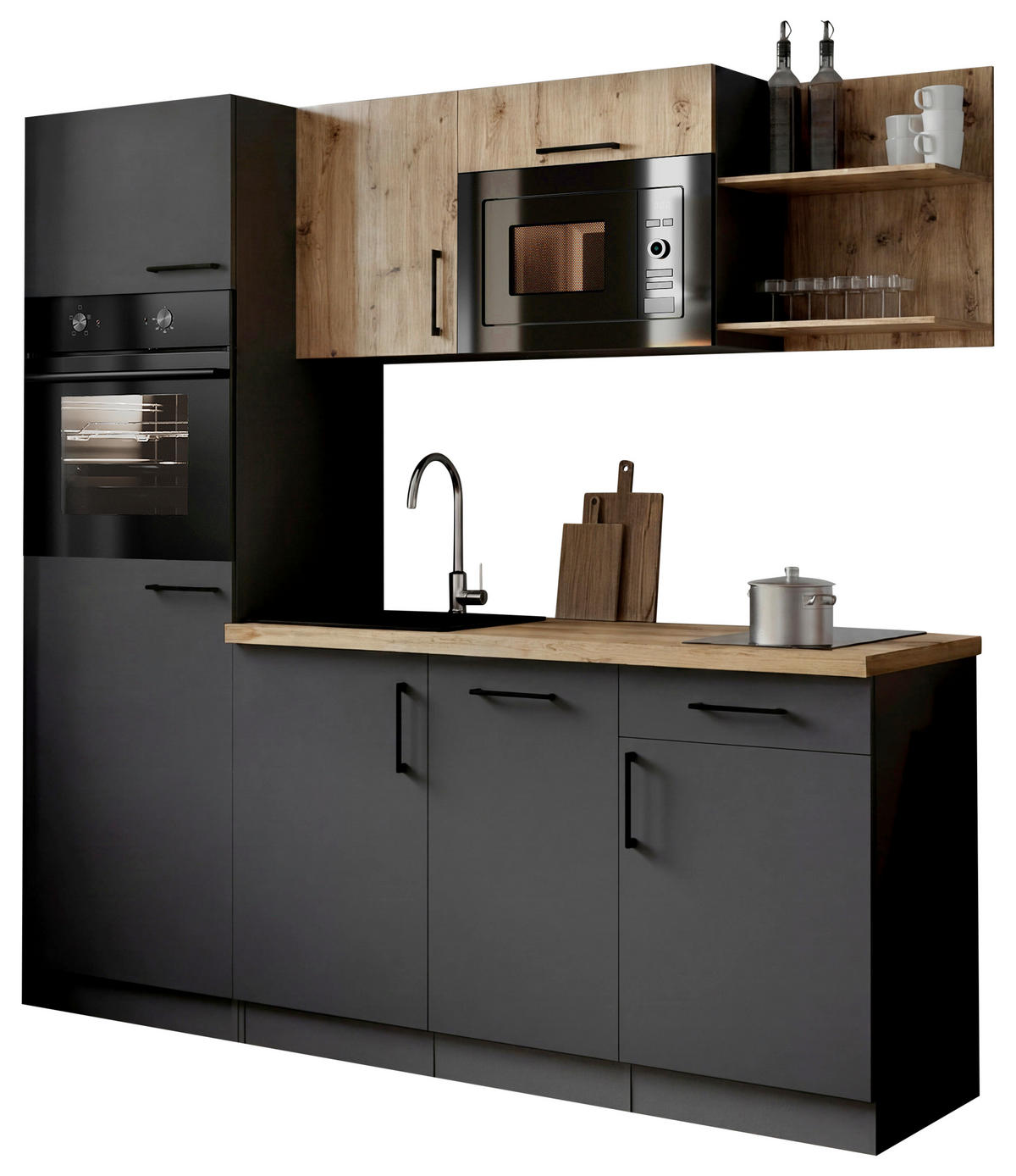 KÜCHENBLOCK Oliver 205 cm  in Grau, Eiche Artisan  - Eiche Artisan/Grau, Trend, Holzwerkstoff/Metall (205cm) - Respekta