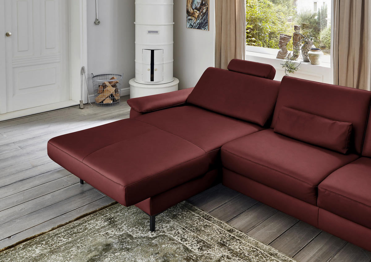 ECKSOFA in Echtleder Brombeere  - Brombeere/Schwarz, Design, Leder/Metall (176/334cm) - Dieter Knoll