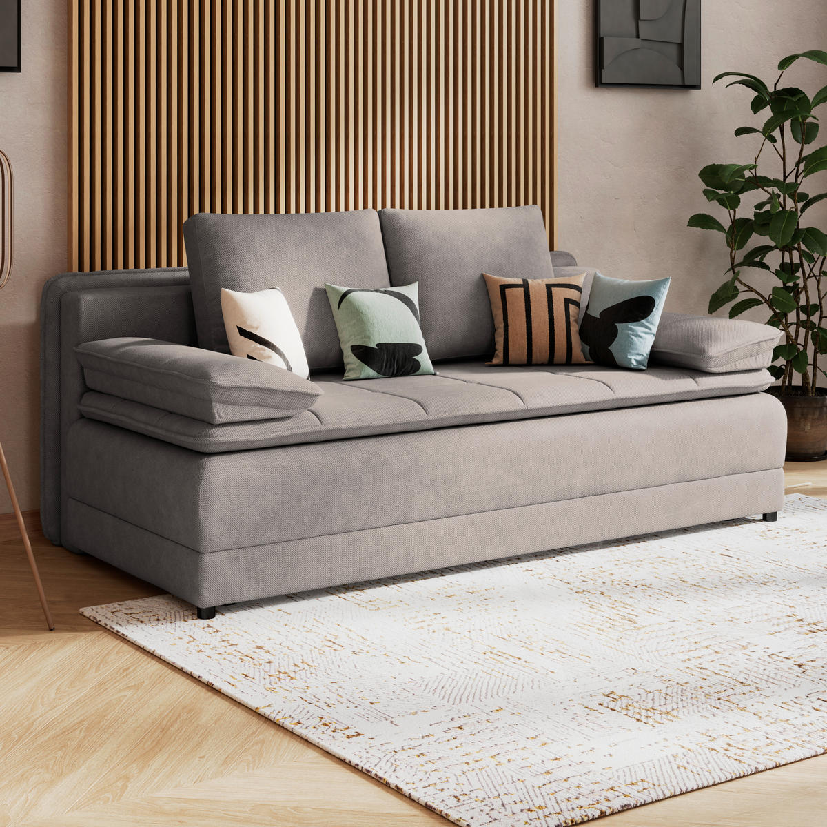 SCHLAFSOFA in Webstoff Taupe  - Taupe/Schwarz, Modern, Kunststoff/Textil (202/73-92/105cm) - MID.YOU