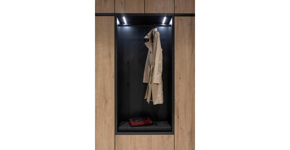 GARDEROBE 8-teilig in 196/233/39 cm - Eichefarben/Anthrazit, Design, Holzwerkstoff/Textil (196/233/39cm) - Moderano