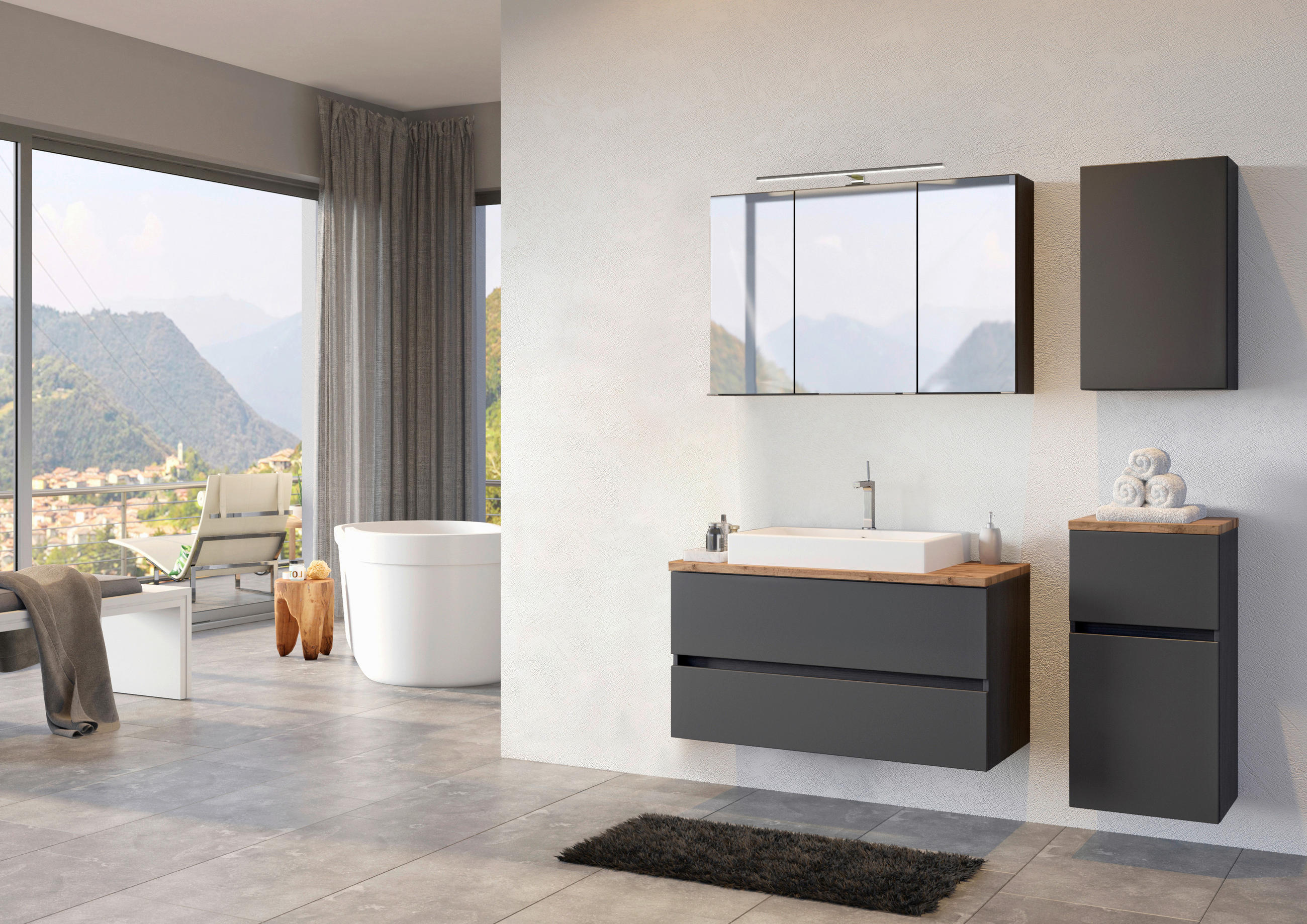 BADEZIMMER  in 100 cm  - Eichefarben/Weiß, Basics, Keramik/Holzwerkstoff (100cm) - Held