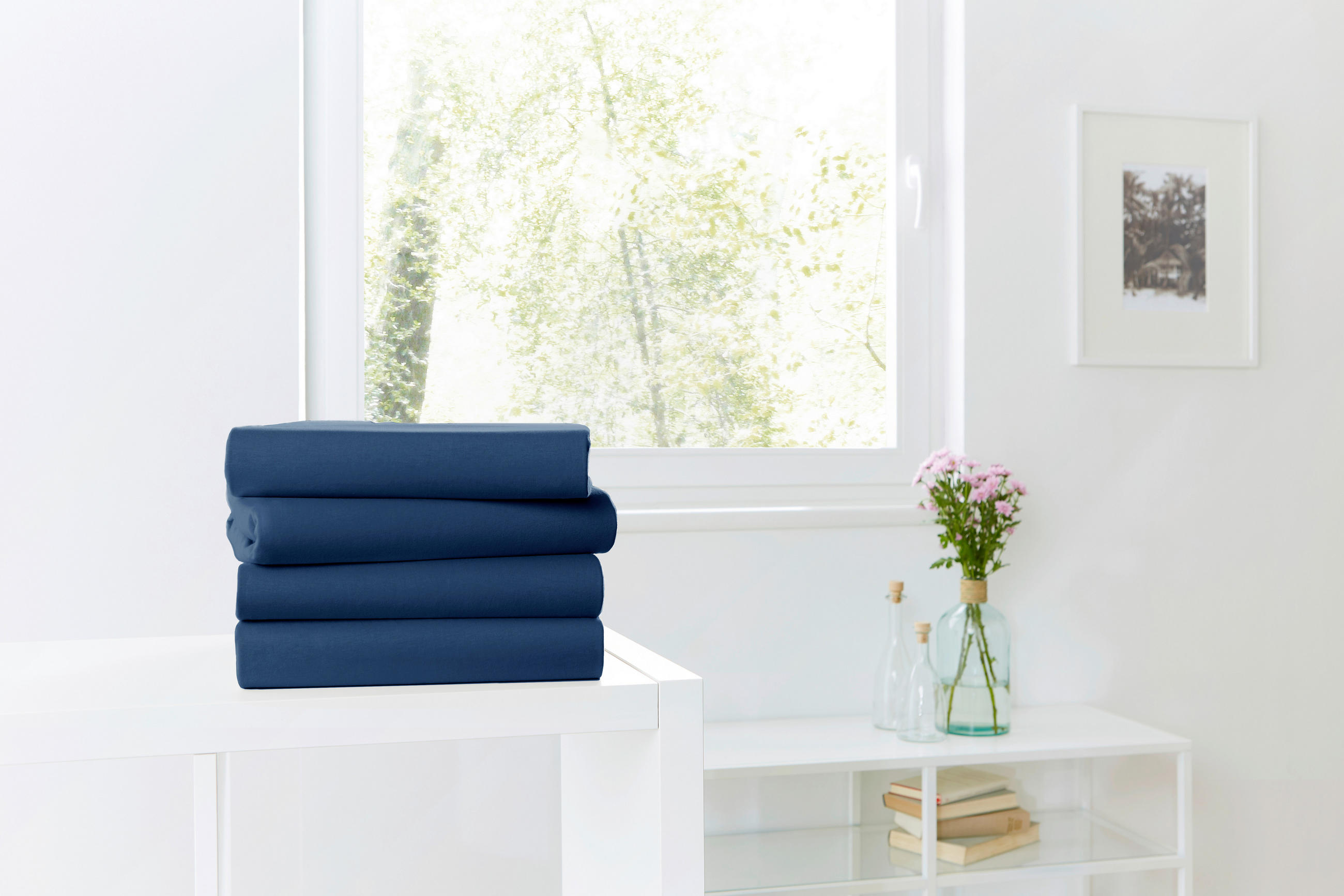 SPANNLEINTUCH 100/200 cm Jersey  - Dunkelblau, Basics, Textil (100/200cm)