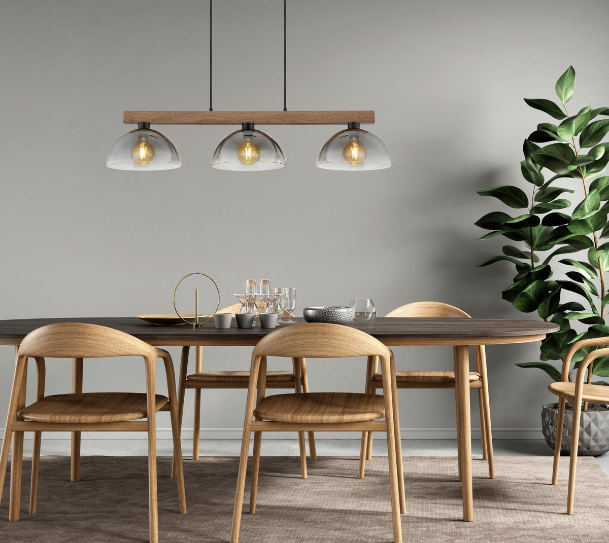 HÄNGELEUCHTE 114/30/120 cm  - Klar/Dunkelbraun, Design, Glas/Holz (114/30/120cm) - Globo