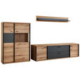WOHNWAND  in Schwarz, Eichefarben, Dunkelgrau  312/179/50 cm  - Eichefarben/Dunkelgrau, KONVENTIONELL, Glas/Holzwerkstoff (312/179/50cm) - Xora