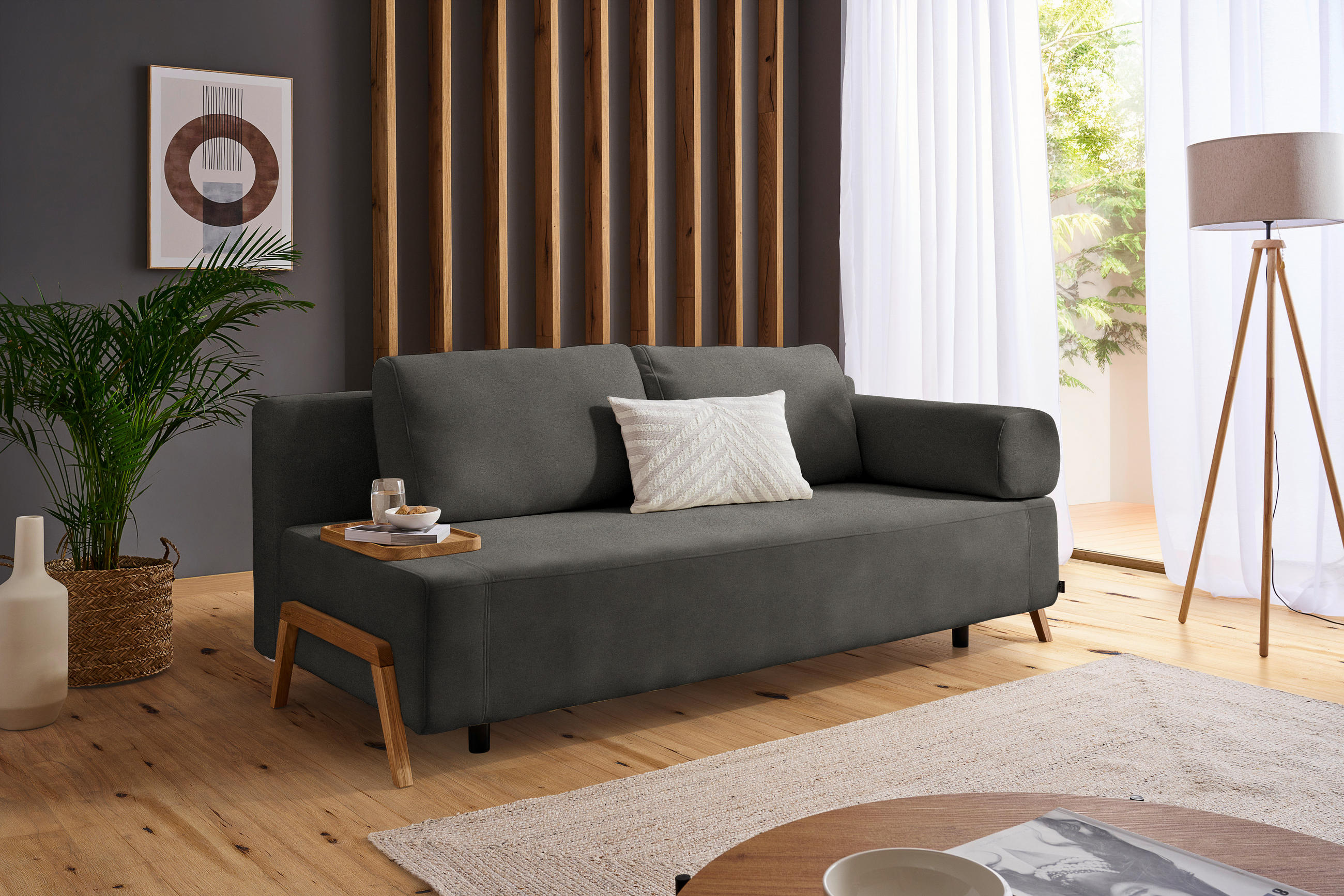 SCHLAFSOFA in Holz, Textil Dunkelgrau  - Dunkelgrau/Naturfarben, Design, Holz/Textil (211/88/102cm) - Niels Andersson