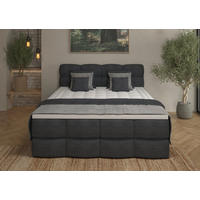 BOXSPRINGBETT 180/200 cm,  in Dunkelgrau, gepolstertes Kopfteil, Bettkasten, Topper, Matratzen, H3 + H3 = fest  - Dunkelgrau/Schwarz, Design, Kunststoff/Textil (180/200cm) - Chameo