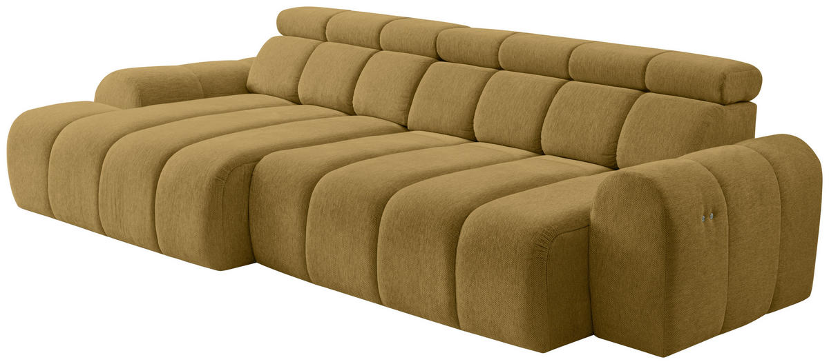 ECKSOFA Gelb Chenille Bettkasten, Rücken echt, Relaxfunktion, Kopfteilverstellung  - Gelb/Schwarz, Design, Kunststoff/Textil (152/290cm) - Stylife
