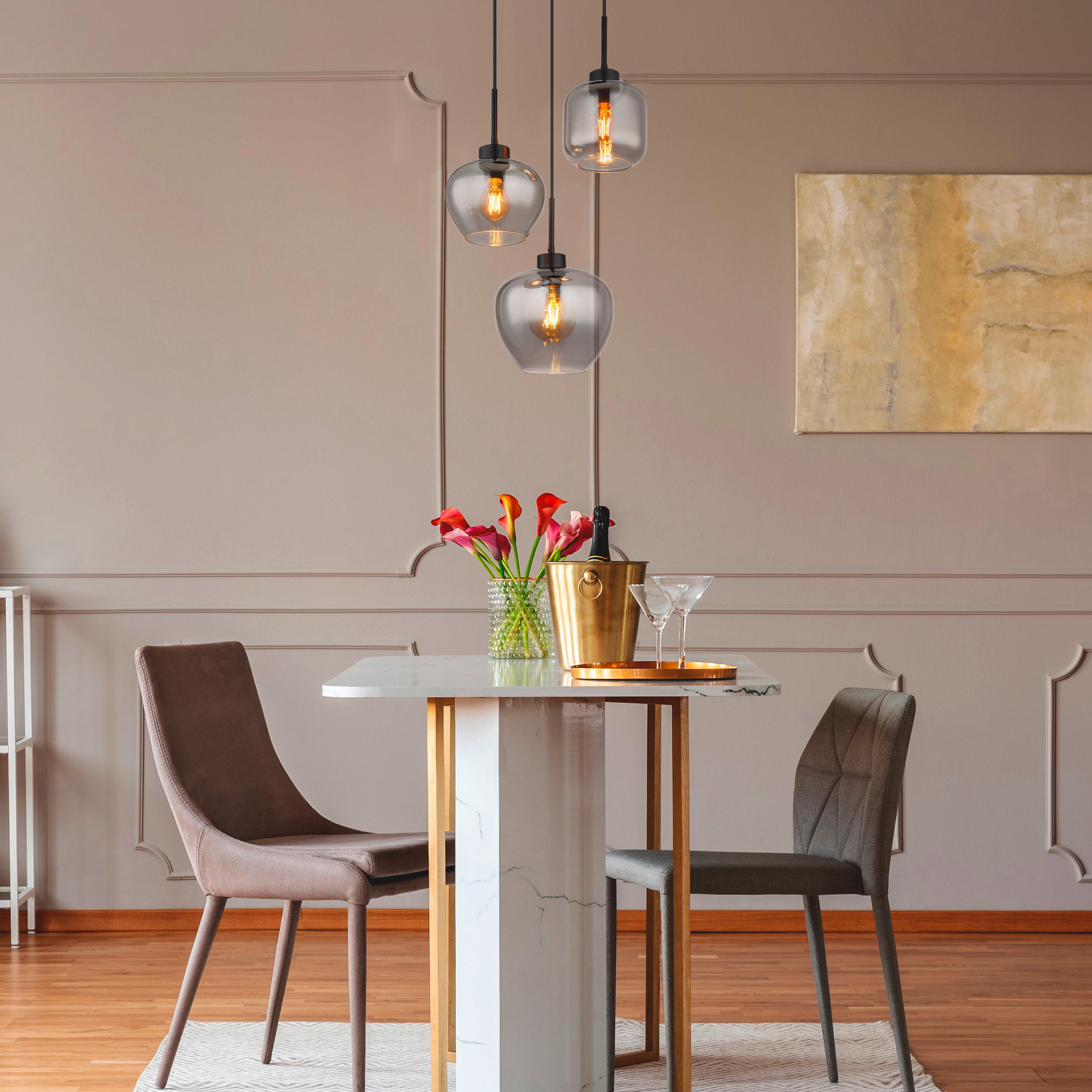 HÄNGELEUCHTE 38/120 cm   - Schwarz, Design, Glas/Kunststoff (38/120cm) - Globo