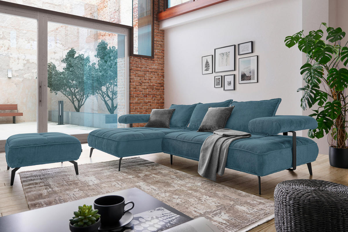 ECKSOFA in Webstoff Blau  - Blau/Schwarz, Design, Textil/Metall (180/266cm) - Welnova