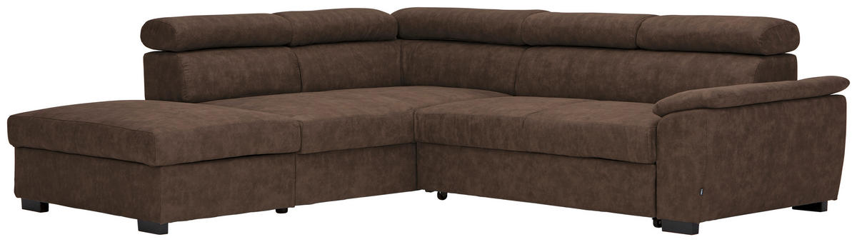 ECKSOFA Dunkelbraun Lederlook  - Dunkelbraun/Schwarz, Design, Kunststoff/Textil (230/263cm) - Hom`in
