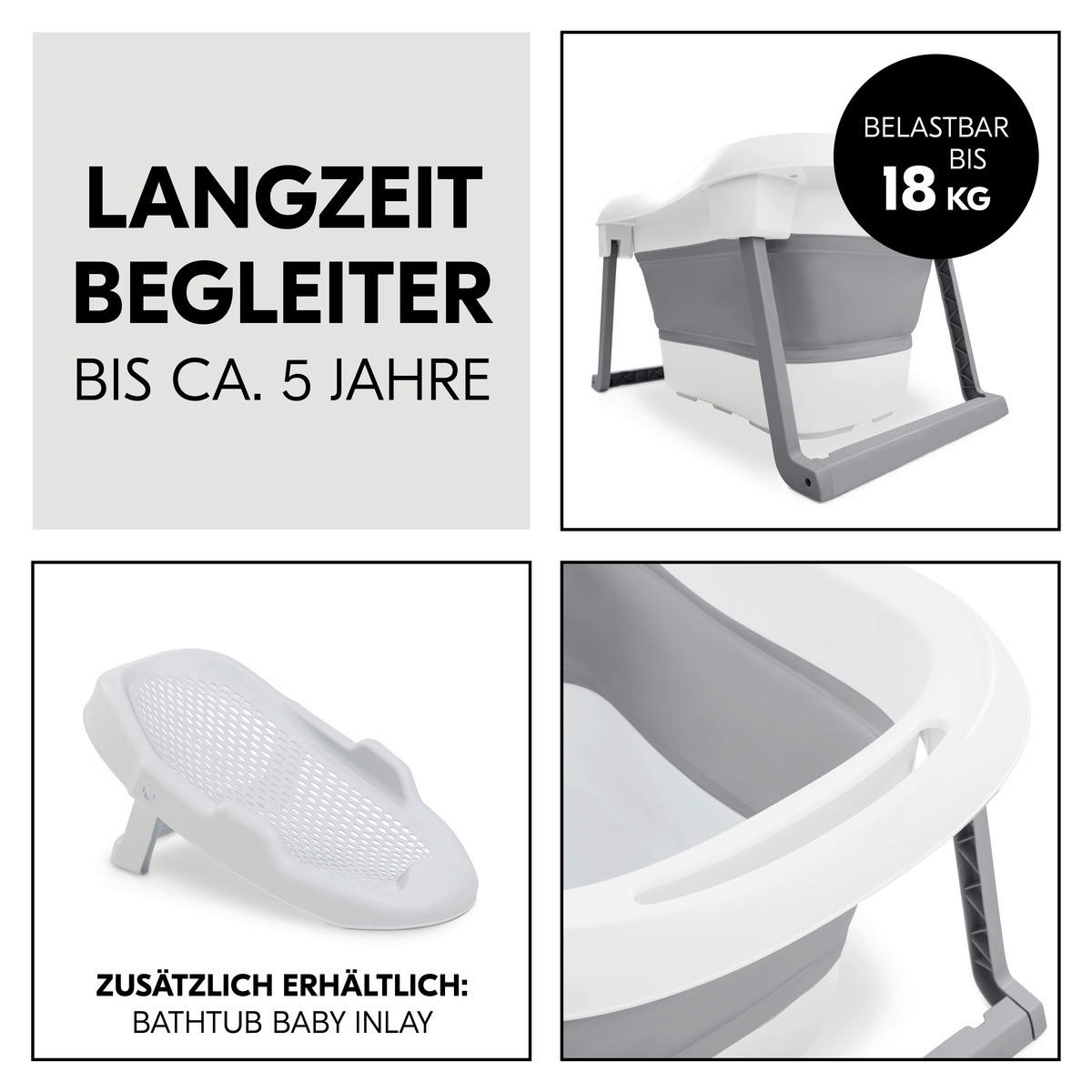BABYBADEWANNE Wash N Fold  - Hellgrau/Weiß, Basics, Kunststoff (56/44/78cm) - Hauck