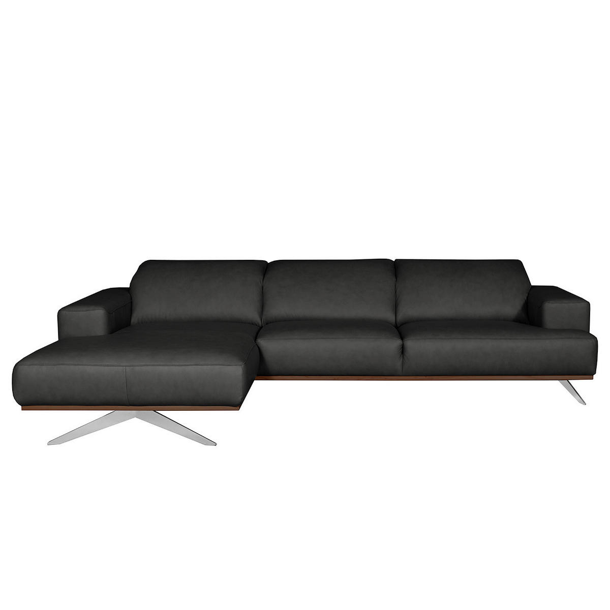 ECKSOFA  in Echtleder Schwarz  187/295 cm  - Chromfarben/Schwarz, Design, Leder/Metall (187/295cm) - Livetastic