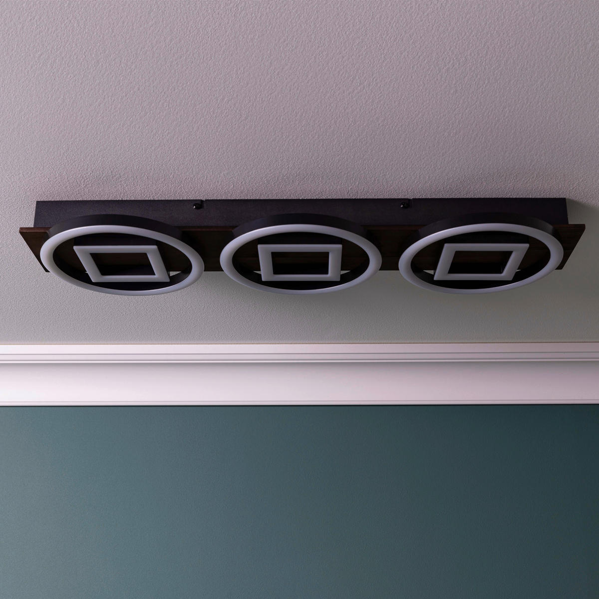 LED-DECKENLEUCHTE    67/6,5/20 cm  - Eiche dunkel/Schwarz, Design, Holz/Kunststoff (67/6,5/20cm) - Brilliant