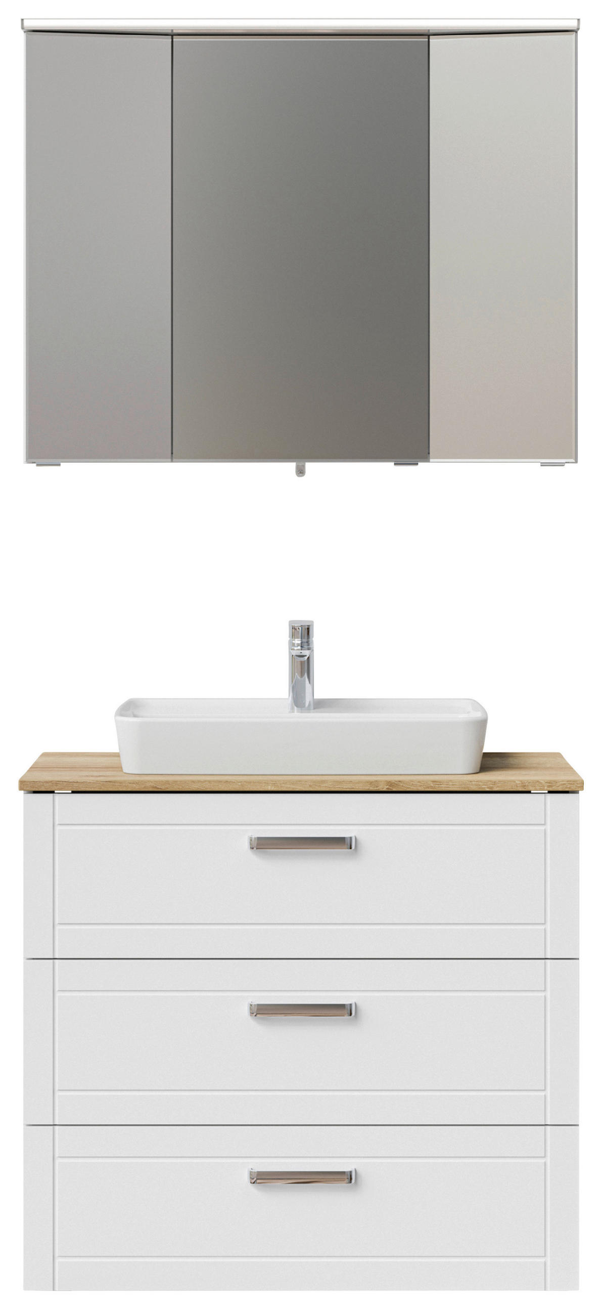 BADEZIMMER 4-teilig  in 90 cm  - Chromfarben/Eichefarben, MODERN, Glas/Keramik (90cm) - Sadena