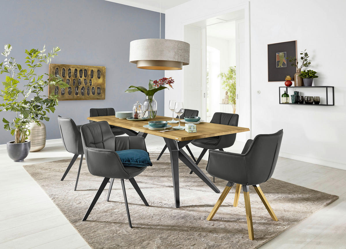 ARMLEHNSTUHL  in Echtleder pigmentiert  - Dunkelgrau/Schwarz, Design, Leder/Metall (67/85/60cm) - Musterring