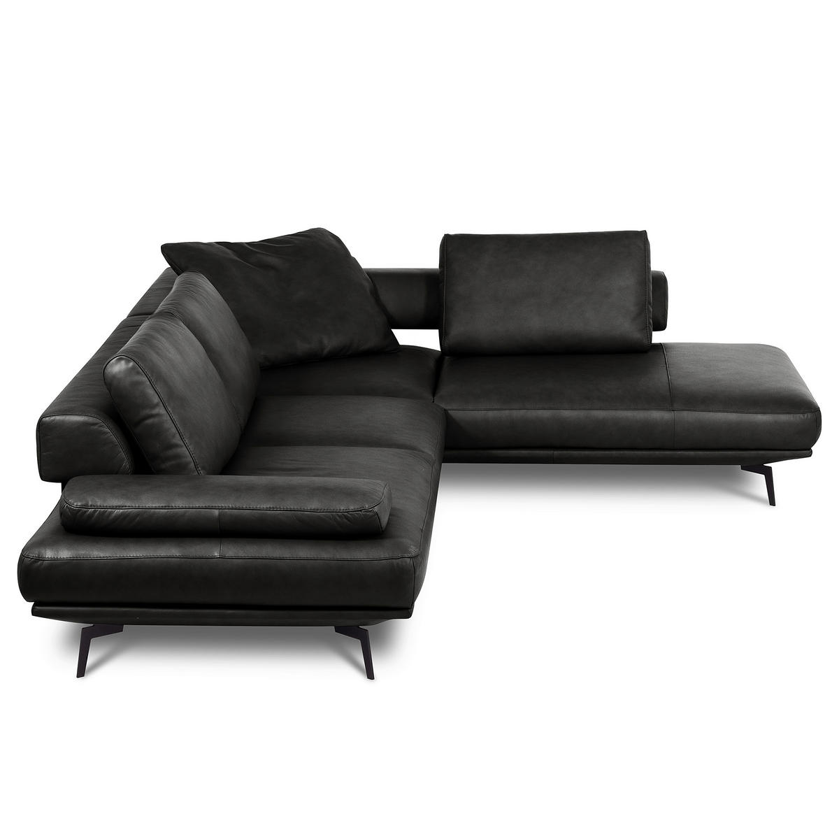 ECKSOFA  in Echtleder Schwarz  306/237 cm  - Schwarz/Grau, Design, Leder/Metall (306/237cm) - Livetastic