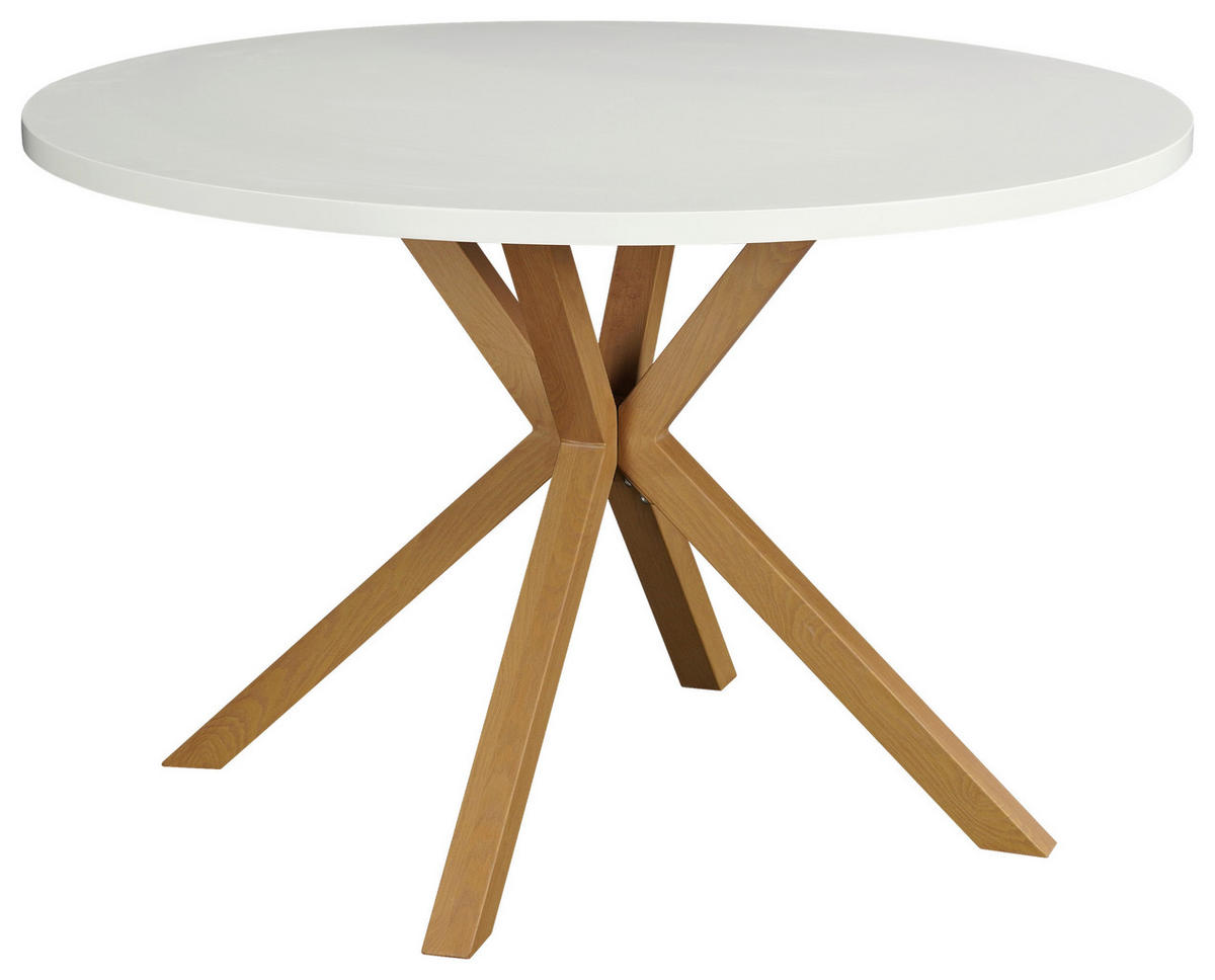 JEDILNA MIZA, bela  - bela/naravne barve, Moderno, kovina/leseni material (120/120/76cm) - MID.YOU