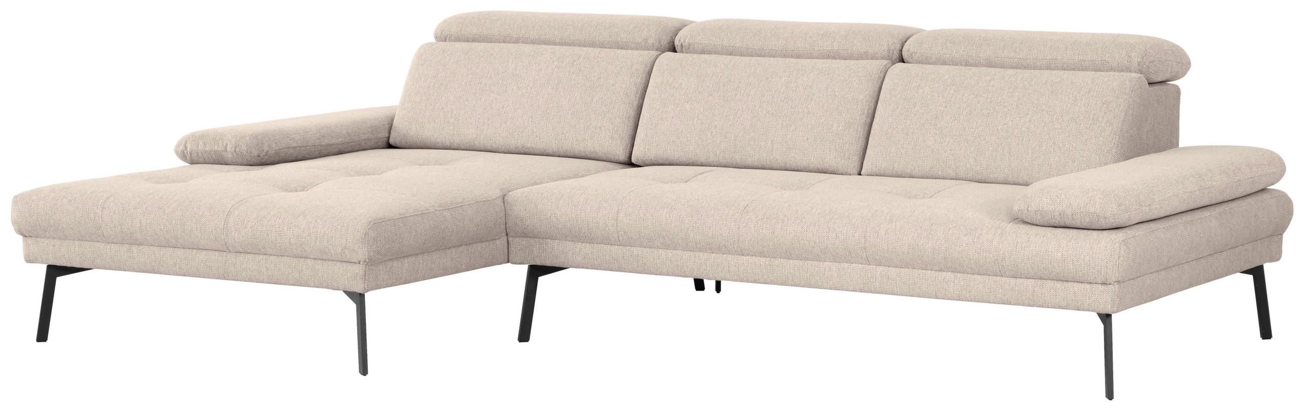 ECKSOFA in Webstoff Sandfarben  - Sandfarben/Schwarz, Design, Textil/Metall (188/296cm) - Livetastic