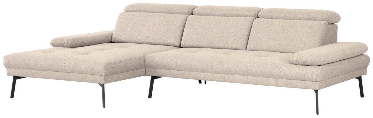 ECKSOFA in Webstoff Sandfarben  - Sandfarben/Schwarz, Design, Textil/Metall (188/296cm) - Livetastic