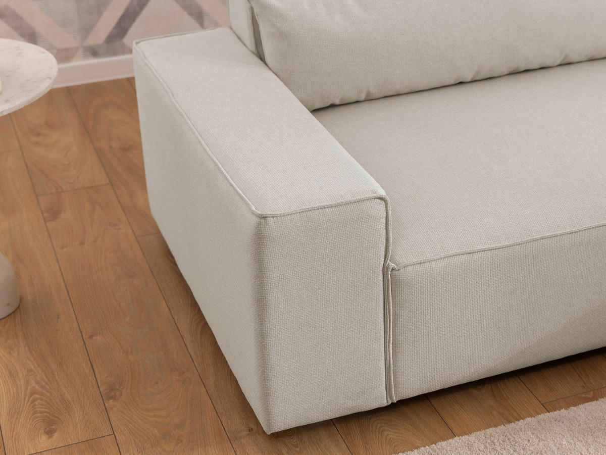 ECKSOFA Curduroy in Webstoff Ecru Rückenkissen  251/142 cm  - Ecru/Schwarz, Design, Kunststoff/Textil (251/142cm) - P & B