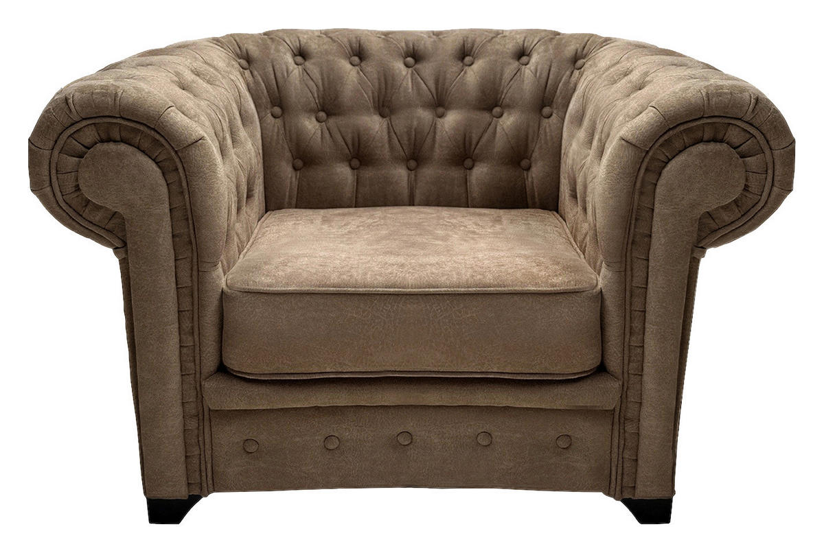 KRESLO CHESTERFIELD, textil, kompozitné drevo, svetlohnedá - svetlohnedá/čierna, Konventionell, drevo/kompozitné drevo (91/72/92cm) - Livetastic
