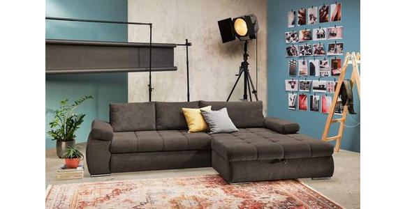 ECKSOFA in Flachgewebe Graubraun  - Chromfarben/Graubraun, Design, Kunststoff/Textil (294/173cm) - Carryhome