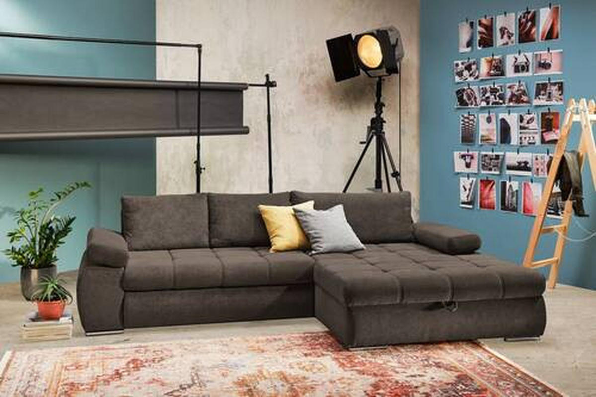 ECKSOFA in Flachgewebe Graubraun  - Chromfarben/Weiss, Design, Kunststoff/Textil (294/173cm) - Carryhome