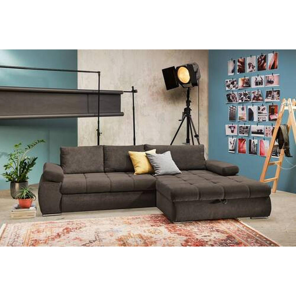 Thumbnail - Carryhome Ecksofa, Graubraun, Textil, Uni, 4-Sitzer, Füllung: Schaumstoff, Ottomane rechts, L-Form, 294x173 cm, Stoffaus...
