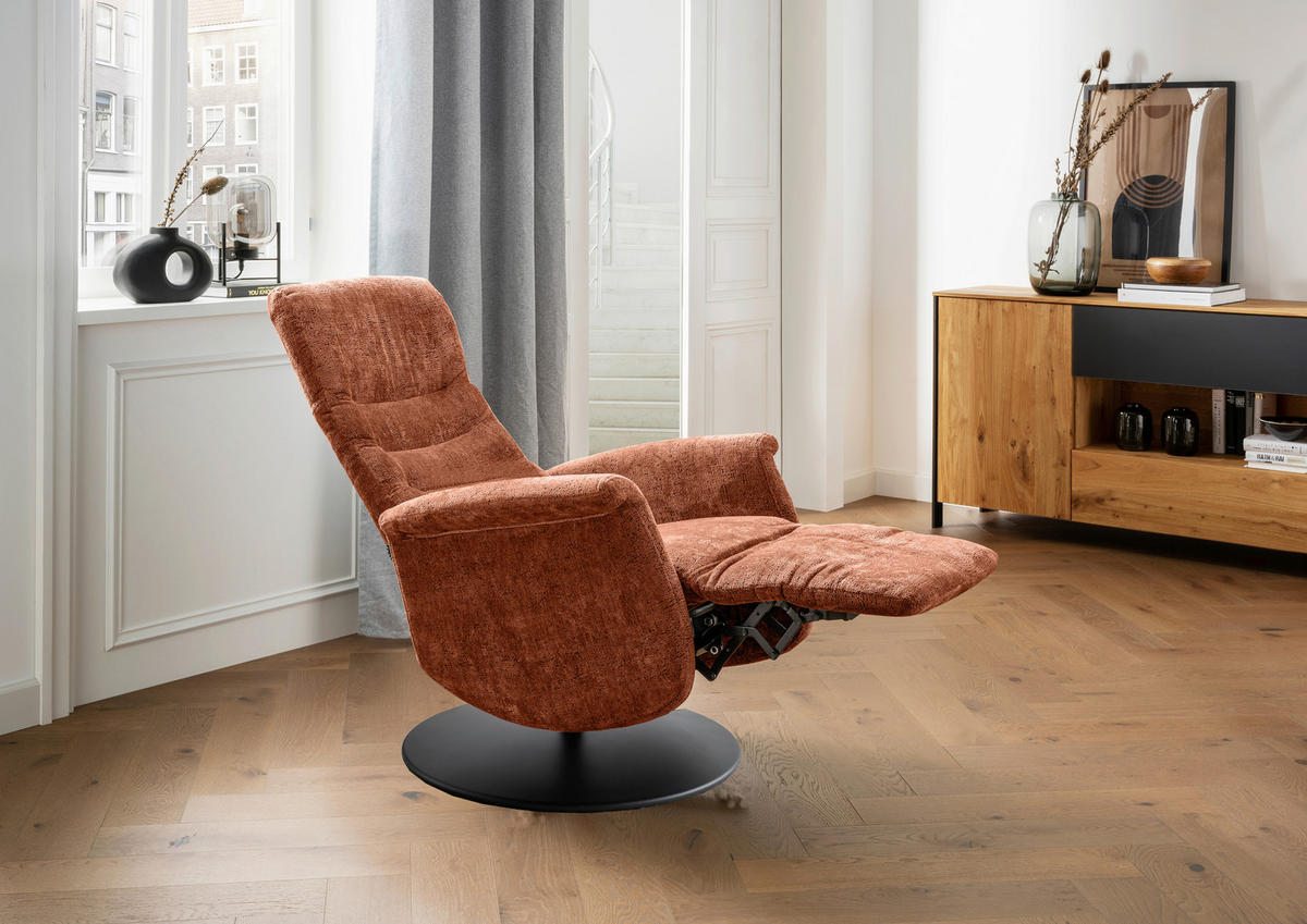 RELAXSESSEL LATINA Kopfteilverstellung, Fußteilverstellung, Rücken echt    - Rostfarben/Schwarz, MODERN, Textil/Metall (72/118/85-165cm) - Livetastic