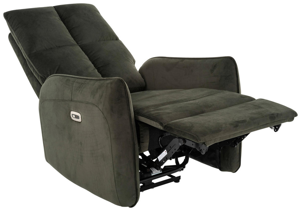 RELAXSESSEL Samt Relaxfunktion, Rücken echt    - Schwarz/Grün, Design, Textil/Metall (76/109/87cm) - Carryhome