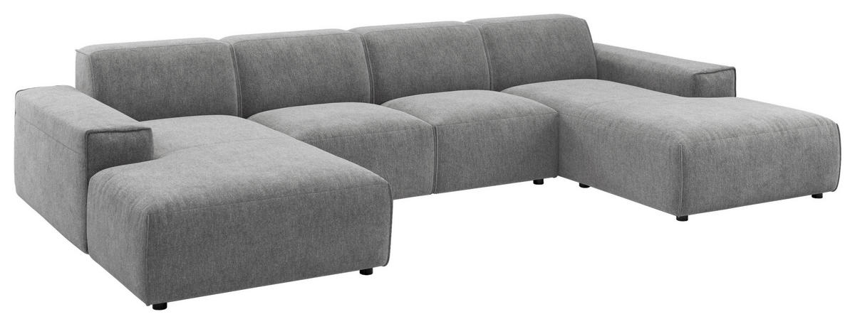 WOHNLANDSCHAFT Graubraun Cord  - Graubraun/Schwarz, MODERN, Kunststoff/Textil (189/340/189cm) - Pure Home Lifestyle