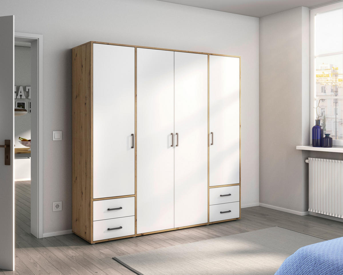 DREHTÜRENSCHRANK in Weiss, Eiche Artisan  - Weiss/Eiche Artisan, Modern, Holzwerkstoff/Kunststoff (187/194/53cm) - Rauch Möbel