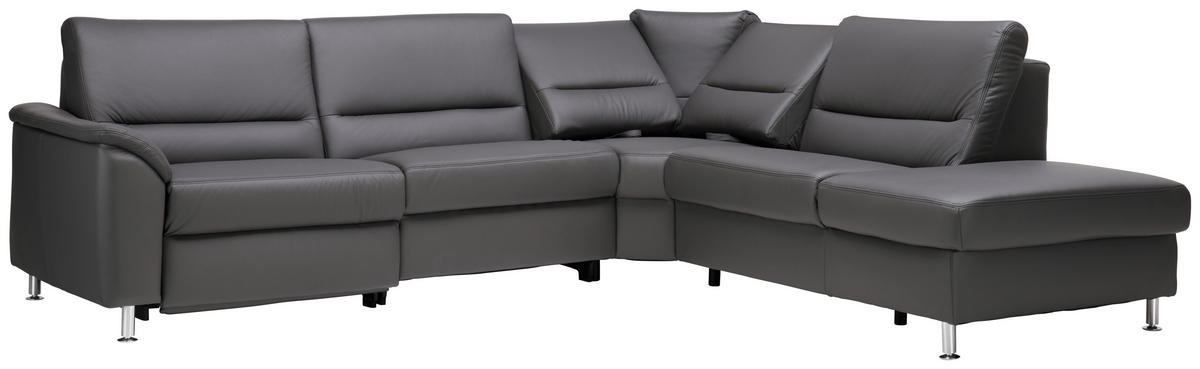 ECKSOFA in Echtleder Grau  290/249 cm  - Alufarben/Grau, KONVENTIONELL, Leder/Metall (290/249cm) - Beldomo Premium