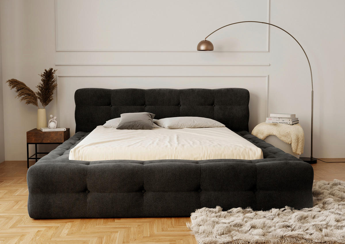 POLSTERBETT Lattenrost, Bettkasten 120/200 cm  in Anthrazit  - Anthrazit/Schwarz, Design, Holz/Textil (120/200cm) - Boxxx
