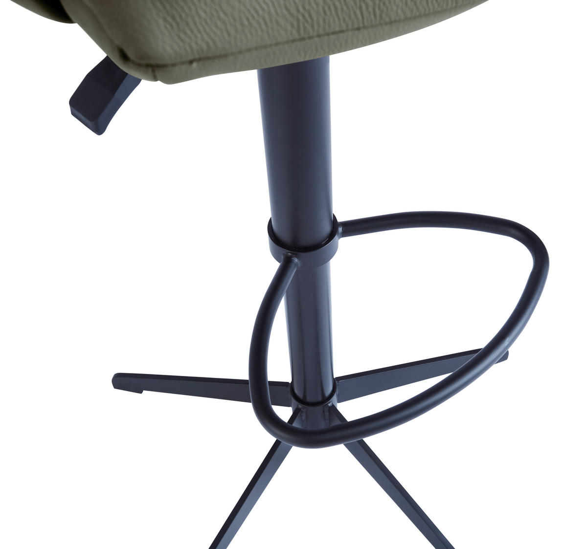 BARHOCKER Echtleder Schwarz, Olivgrün Eisen Lederauswahl, Stoffauswahl, Sitzfläche 360° drehbar, automatische Rückholfunktion  - Schwarz/Olivgrün, Design, Leder/Metall (58/88-112/58cm) - Dieter Knoll