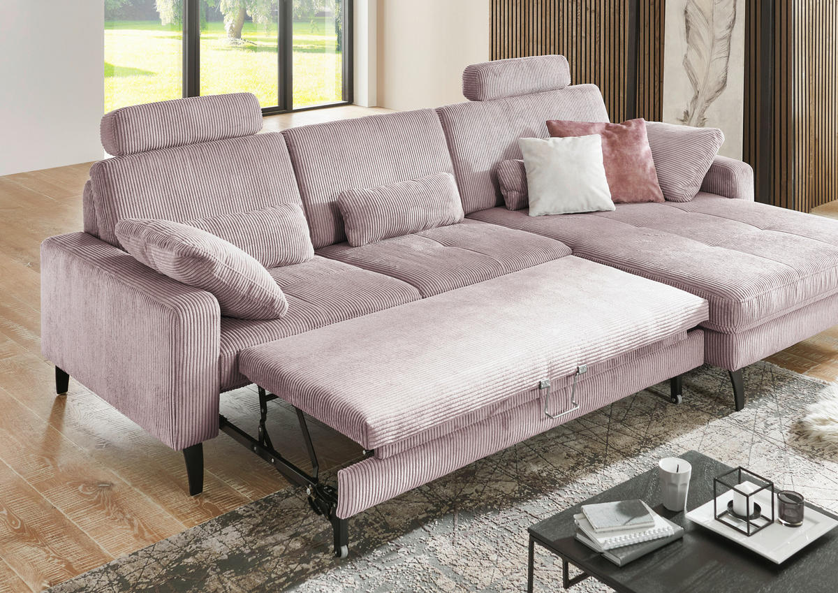 ECKSOFA in Cord Altrosa  - Schwarz/Altrosa, Modern, Textil/Metall (302/177cm) - Beldomo Style