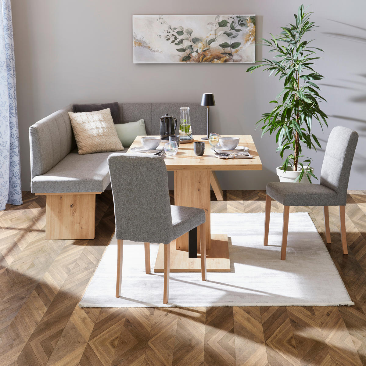 ECKBANK 185/150 cm Webstoff Grau   - Eichefarben/Grau, KONVENTIONELL, Textil (185/150cm) - Livetastic