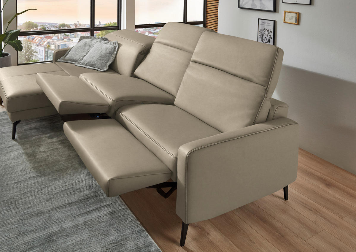 ECKSOFA 179/323 cm  in Echtleder Kaschmir Kopfteilverstellung  179/323 cm  - Kaschmir/Schwarz, Design, Leder/Metall (179/323cm) - Dieter Knoll