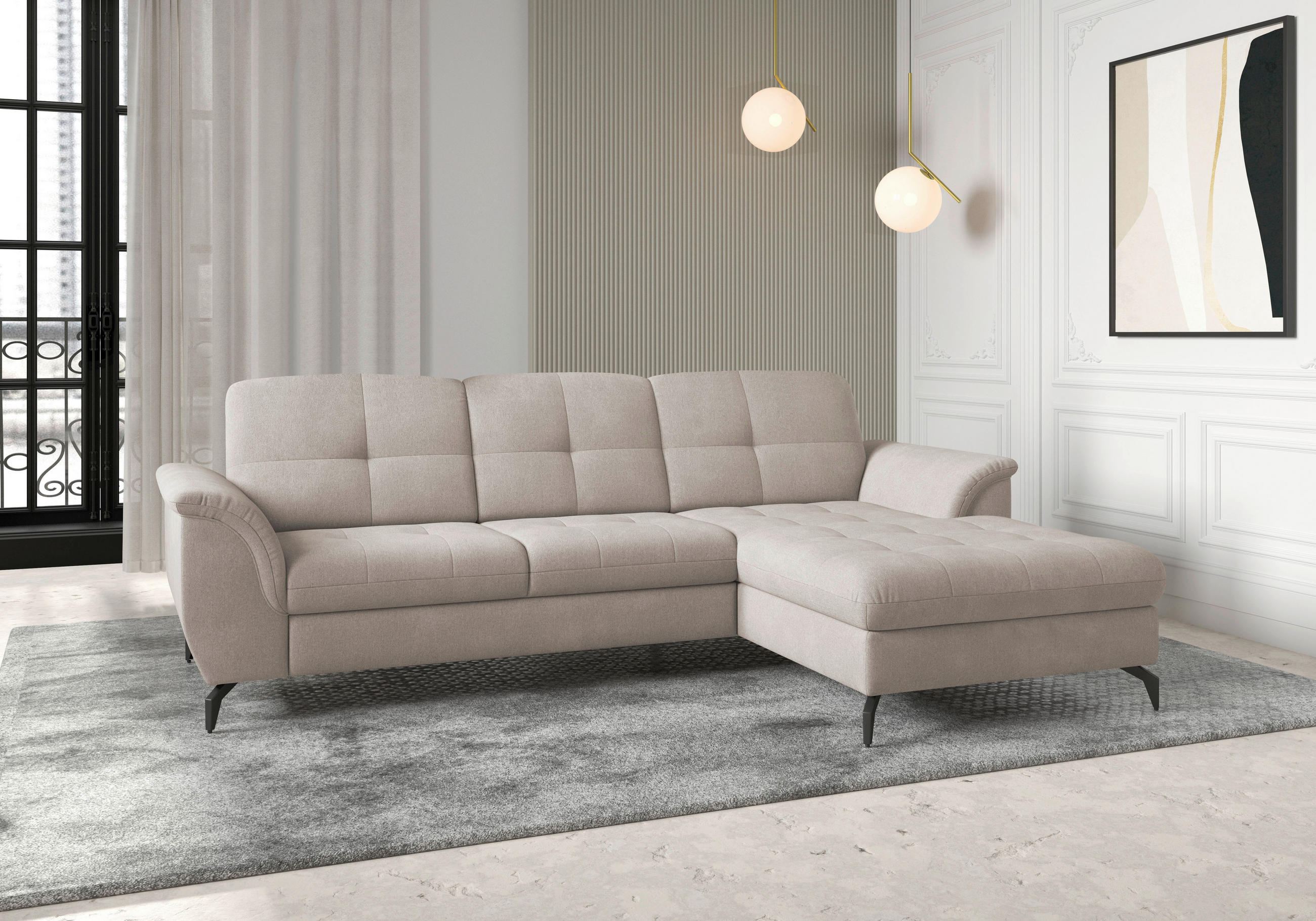 ECKSOFA ZORA E Greige Flachgewebe  - Greige/Schwarz, MODERN, Textil/Metall (262/164cm) - Sit & More