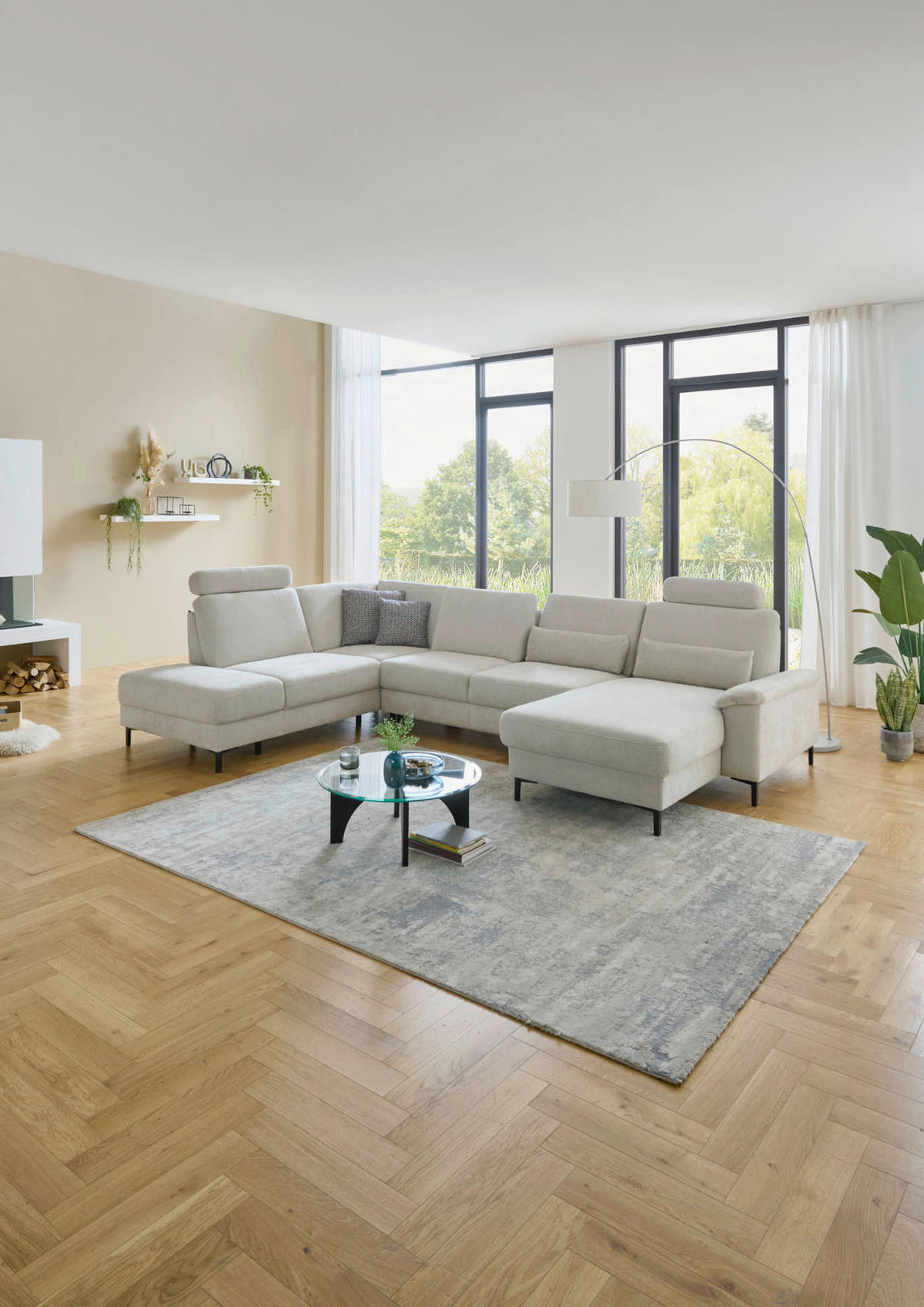 WOHNLANDSCHAFT Dieter Knoll Greige Chenille  - Greige/Schwarz, Design, Textil/Metall (235/349/175cm) - Dieter Knoll